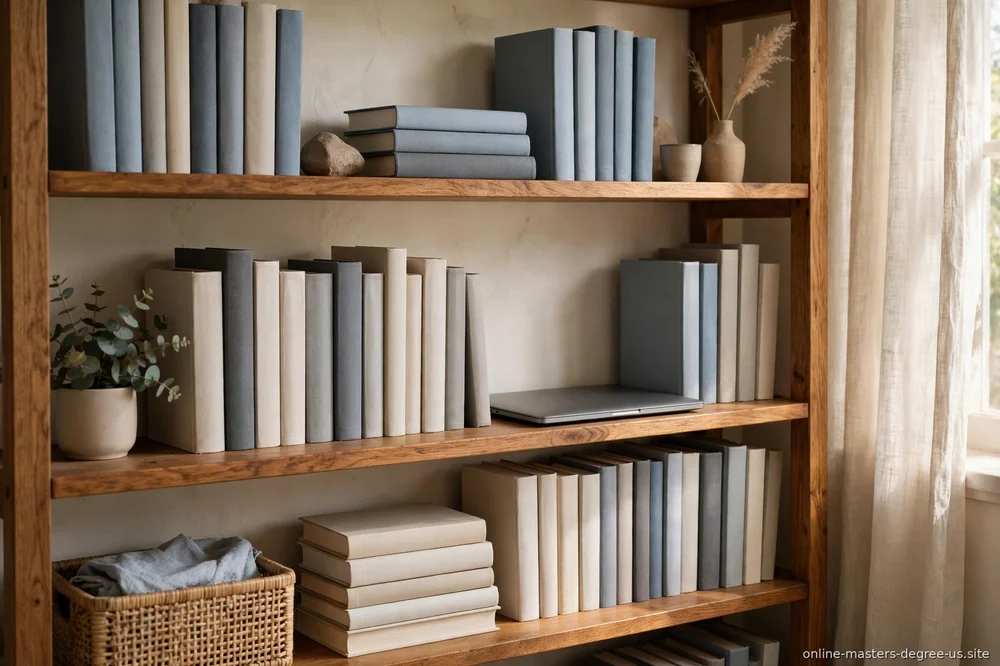 "books and laptop on a shelf"