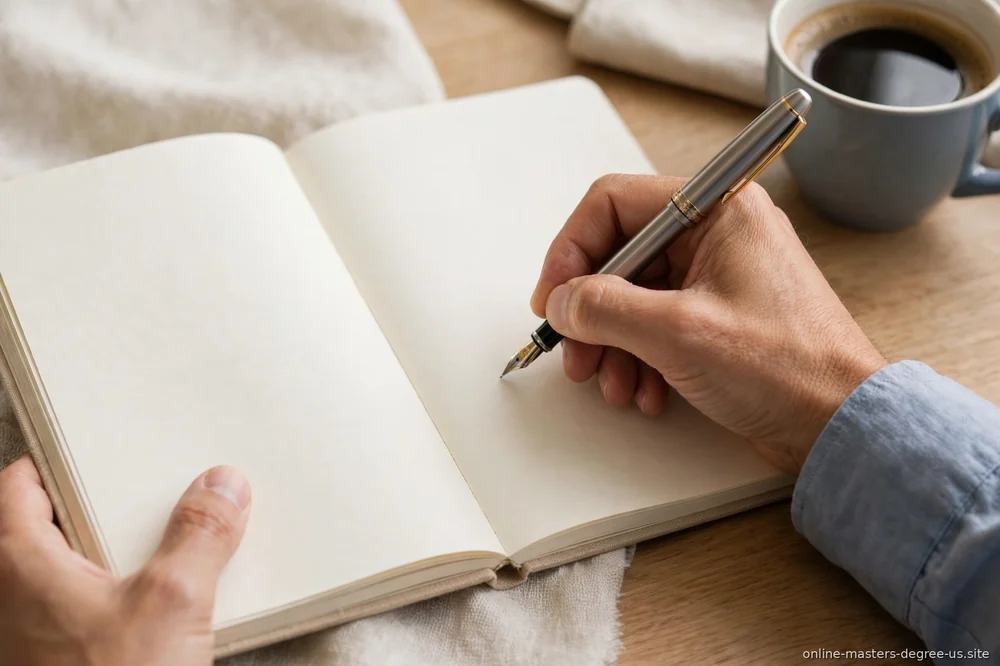 "person writing in a notebook"