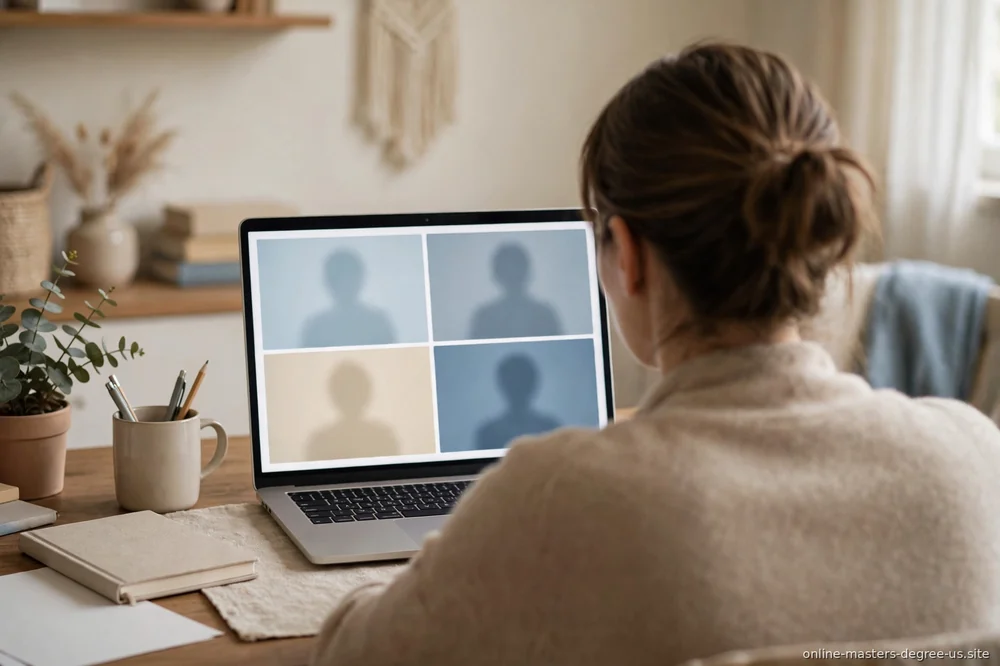 "person in video meeting at desk"