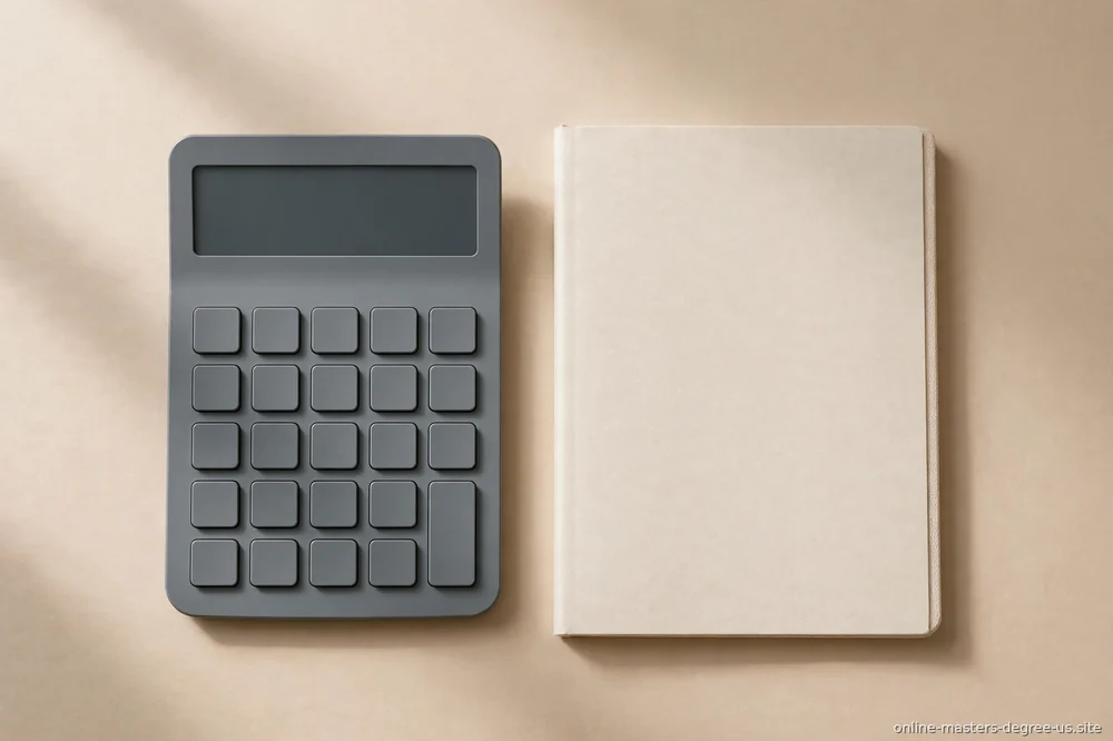 "calculator and notebook on a desk"